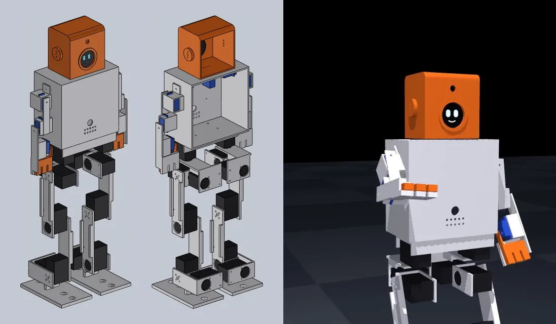 JX0 in SolidWorks, and the simulated robot holding out its gripper hand